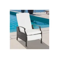 Sillón Reclinable de Exterior en Mimbre Sintético con Cojín Acolchado Marrón