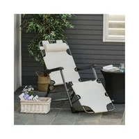 Silla Reclinable Plegable de Exterior con Reposacabezas Blanco Crema