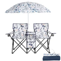 Silla Plegable Doble para Exterior con Sombrilla y Diseño de Árbol de Coco