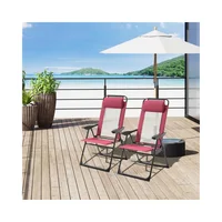 Juego de Dos Sillas Reclinables Plegables para Exterior Color Rojo