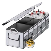 Organizador Plegable de  Baúl de Carro Color Gris con Compartimiento para Zapatos y Bolsa Térmica