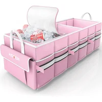 Organizador Plegable de  Baúl de Carro Color Rosado con Compartimientos Múltiples y Enfriador Integrado