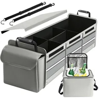 Organizador Plegable de  Baúl de Carro Color Gris con Compartimientos Ajustables y Bolsa Térmica Integrada