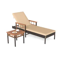 Silla Reclinable de Exterior con Mesa Auxiliar en Ratán Sintético Marrón
