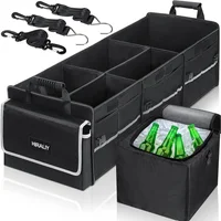 Organizador Plegable de  Baúl de Carro Color Negro con Bolsa Térmica y Compartimientos Ajustables
