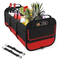Organizador Plegable de  Baúl de Carro Color Negro y Rojo con Compartimientos Múltiples y Agarraderos Ergonómicos