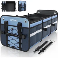 Organizador Plegable de  Baúl de Carro Color Azul con Compartimientos Dobles y Tiras Reflectivas
