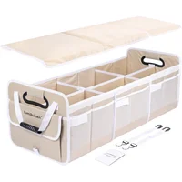 Organizador Plegable de  Baúl de Carro Color Crema Beige con Compartimientos Ajustables y Tapa Desmontable