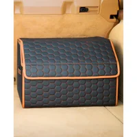 Organizador Plegable de  Baúl de Carro Color Negro con Patrón Hexagonal y Tapa Magnética