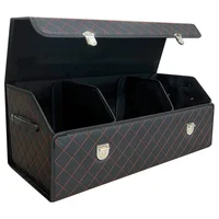 Organizador Plegable de  Baúl de Carro Color Negro con Patrón a Cuadros Rojo y Tapa Protectora