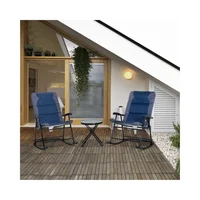 Set de Mecedoras de Jardín Azul y Gris con Mesa Auxiliar Plegable