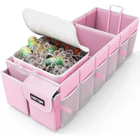 Organizador de Baúl de Carro Color Rosa con Compartimientos y Bolsa Térmica Extraíble