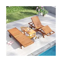 Silla Reclinable de Exterior en Madera Maciza con Mesa Auxiliar