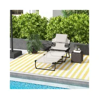 Silla Reclinable de Exterior Plegable con 4 Posiciones Negro y Blanco Crema