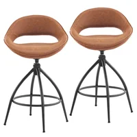 Sillas Altas Giratorias en Cuero Sintético con Patas de Hierro Juego de 2 Color Marrón