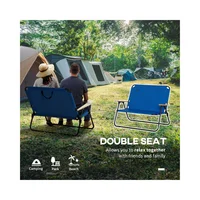 Silla Plegable Doble de Camping con Portavasos para Exterior Azul