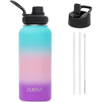 Botella Deportiva Aislada con Pitillo Color Gradiente Verde Rosa Morado