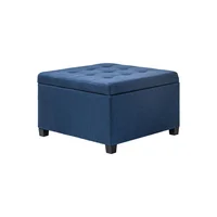 Banco de Almacenamiento Tapizado en Tela Tipo Lino Color Azul