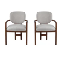Set de 2 Sillas de Comedor con Brazos en Tela Beige y Estructura en Madera