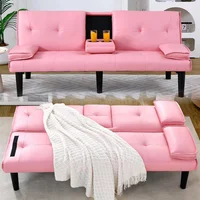 Sofá Cama Convertible de Terciopelo con Reposabrazos Removibles y Portavasos