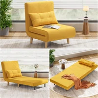 Silla Sofá Cama Convertible 3 en 1 con Respaldo Ajustable y Almohada Amarillo Lino