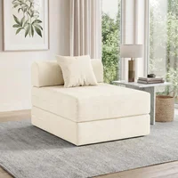 Sofá Cama Plegable 3 en 1 de Pana con Respaldo Ajustable y Almohada Beige