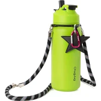 Botella Deportiva Aislada con Pitillo y Correa Color Verde Neón