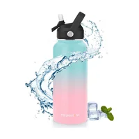 Botella Deportiva Aislada con Pitillo Color Gradiente Azul Rosa