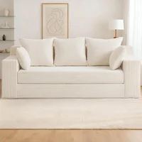 Sofá Cama Convertible de 3 Puestos en Pana Suave con Fundas Lavables Beige