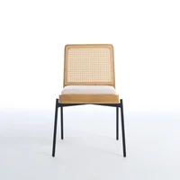 Set de 2 Sillas de Comedor de Lino con Respaldo en Tejido Trenzado y Patas Metálicas
