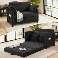 Sofá Cama Plegable Biplaza de Pana Negra Convertible