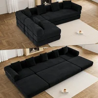 Sofá Modular Convertible de Pana de Gran Formato sin Ensamblaje Negro