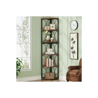 Estantería Esquinera de 6 Niveles para Libros y Almacenamiento Color Madera y Negro