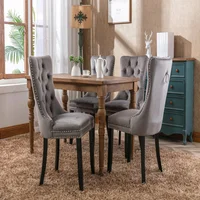 Set de 2 Sillas de Comedor en Terciopelo con Patas de Madera en Color Gris