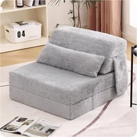 Sofá Cama Plegable Convertible de Espuma Viscoelástica con Almohada y Bolsillo Lateral Blanco Gris