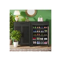 Gabinete para Zapatos con Puertas de Persiana y Cajón Superior Color Negro