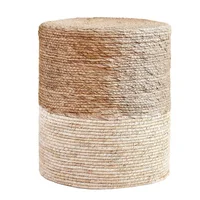 Puf Redondo Tejido en Algas Marinas con Funda de Yute Color Beige