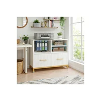 Archivador con Cajón Ajustable y Estantes en Color Blanco y Dorado
