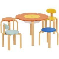 Conjunto Infantil de Mesa Sillas y Bancos con Diseño Floral