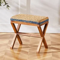 Reposapiés Rectangular Tejido en Algas Marinas con Base de Madera Color Azul