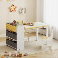 Conjunto de Escritorio y Sillas para Niños en Madera Natural