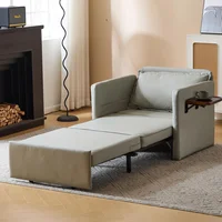 Sillón Cama Convertible 3 en 1 con Mesa Plegable y Puertos USB Gris Claro