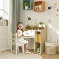 Conjunto de Escritorio y Silla para Niños en Blanco y Madera Natural
