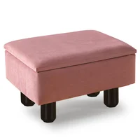 Reposapiés de Terciopelo con Almacenamiento y Patas de Madera Color Rosa Polvoriento