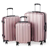 Maleta con Ruedas 3 en 1 con Diseño de Rayas Verticales en Color Oro Rosa