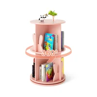 Estantería Infantil Giratoria de 2 Niveles con Compartimentos y Deflectores de Conejito Color Rosa