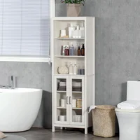 Gabinete Alto para Baño con Puerta de Vidrio y Estantes Abiertos Color Blanco Antiguo