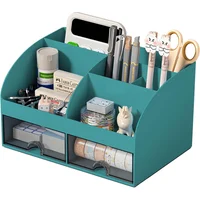 Organizador de Escritorio Verde Oscuro con 6 Compartimentos y 2 Cajones