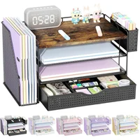 Organizador de Escritorio de Madera con 4 Niveles y Cajón