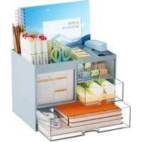 Organizador de Escritorio Azul con 3 Cajones y Compartimentos